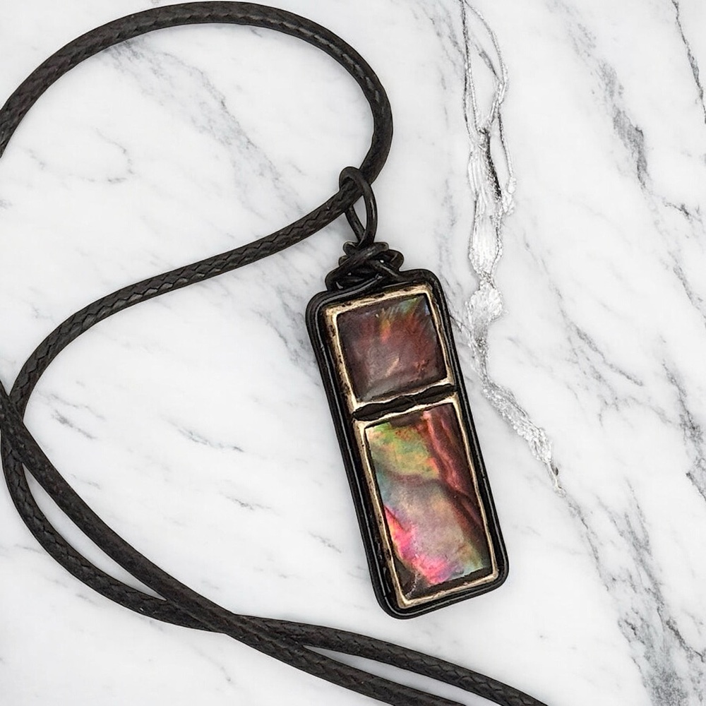 5 For $25💫Wrapped Iridescent Tile Pendant